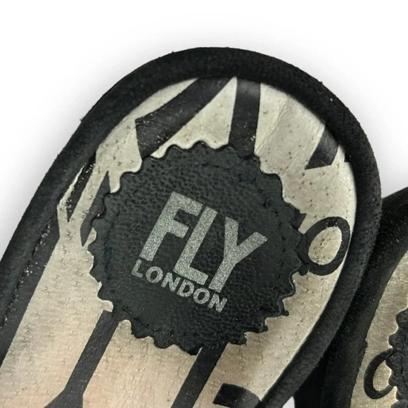 Fly London Black Suede Palpfly Peep Toe Sandals - Picture 8 of 9